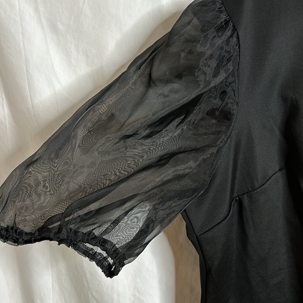 NWT Moon Orchid Womens Black Sheer Puff Sleeve Top Blouse PLUS 26/28 - Picture 3 of 10